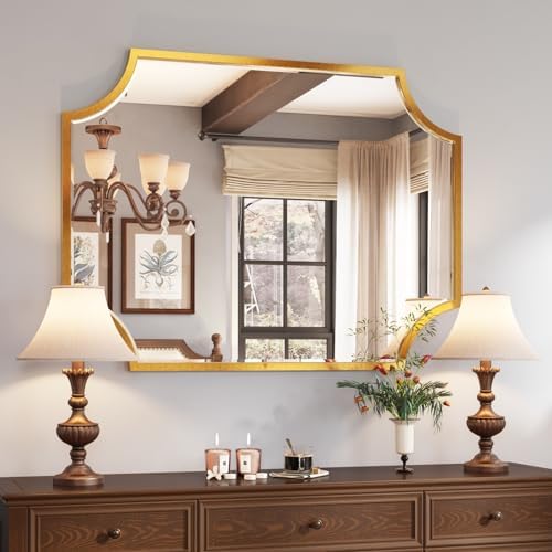 Kelly Miller 30"x40" Gold Foil Metal Scalloped Decorative Wall Mirror by KellyMiller