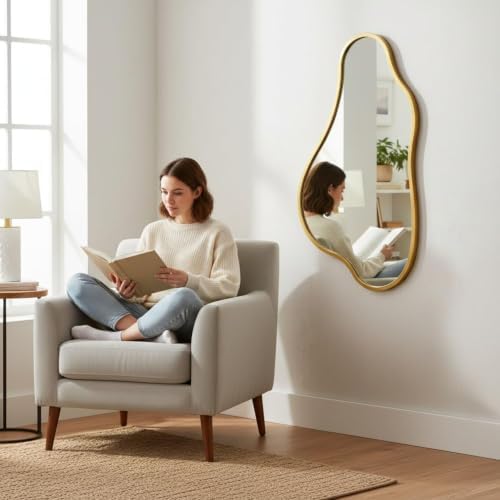 ZIYOO 32x18 Inch Irregular Wall Mirror, Vertical Wavy Design - Image 2