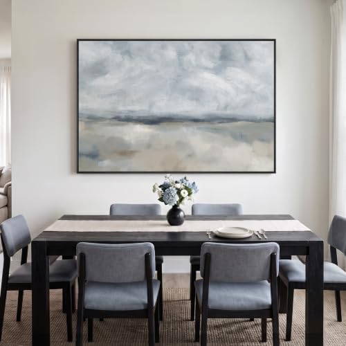 Extra Large Framed Neutral Blue Gray Abstract Wall Art, Horizontal 60x40 In - Image 4