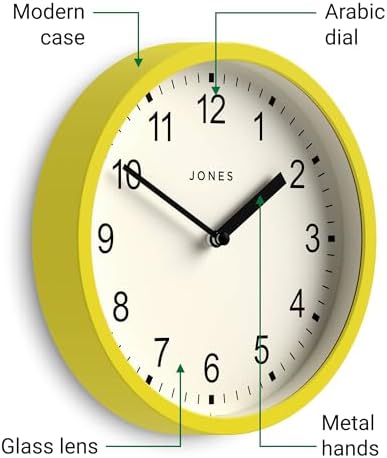 JONES CLOCKS® Spin wall Clock | Small Modern Round Clock | 8" | Yellow | Easy - Image 5