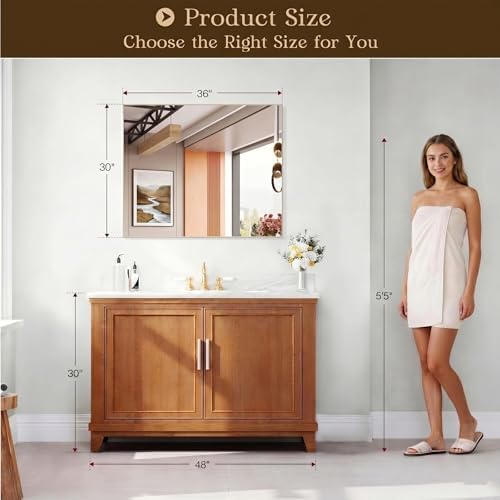 Brightify Frameless Mirror, 30x36 Inch Bathroom Mirrors - Image 2
