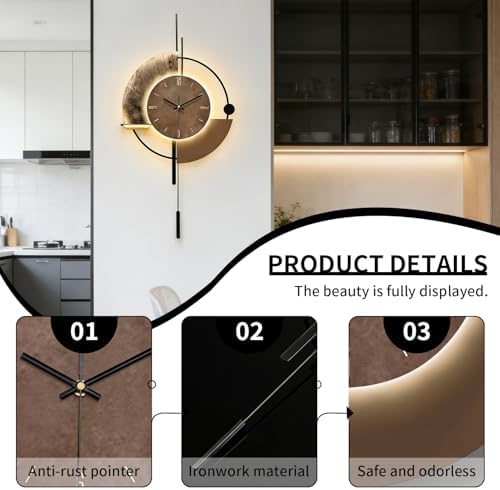 SIN&MI Wall Clock with Light, Decorative Wall Clocks with Pendulum, Silent - Image 3