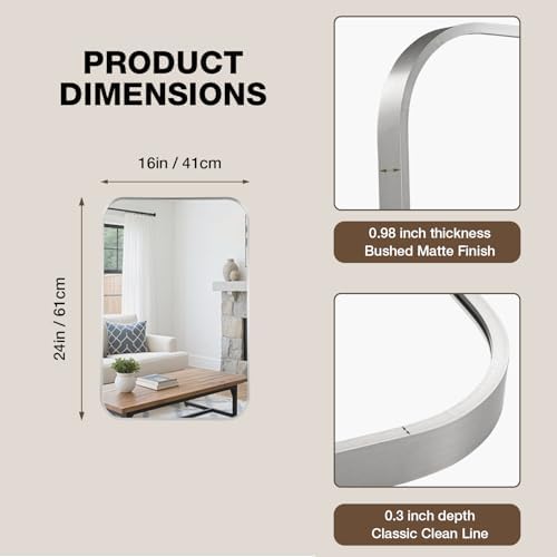 16"x24" Bathroom Mirror for Over Sink, Brushed Nickel Vanity Mirror - Image 5