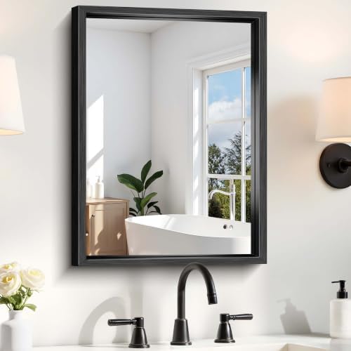 Bathroom Mirror, 18 x 24 inch Brushed Black Metal Frame Rectangular Vanity by WelcometoCIVENO