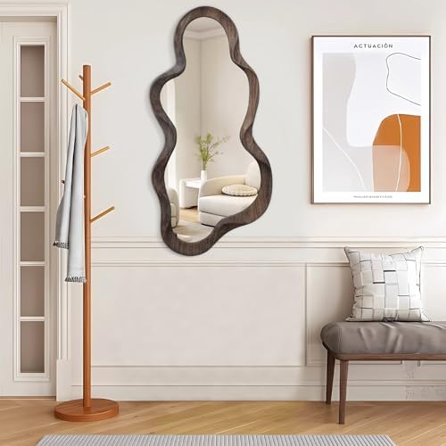 Asymmetrical Mirror, Wall Brown Irregular Wood Frame Wall Decorative Mirror - Image 4