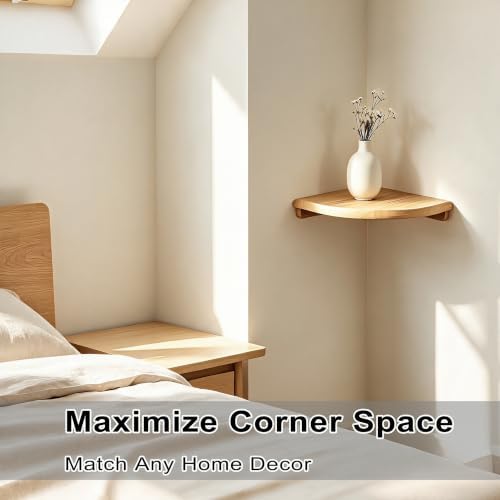 Solid Wood Floating Corner Shelf, 7.1 in Wall Mount Round End - Image 5
