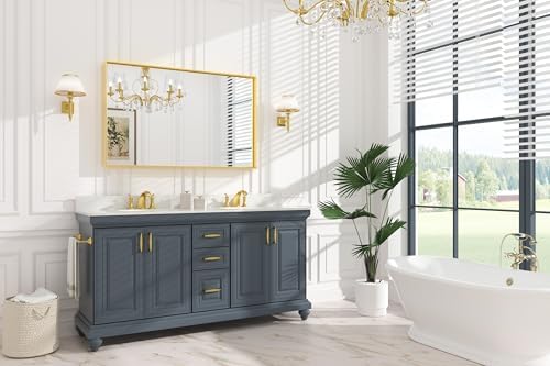 Keonjinn 48x30 Inch Gold Bathroom Mirror - Image 6