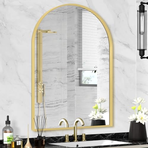 Gold Arched Mirror 30x48in, Metal Framed Bathroom Vanity Wall - Image 6