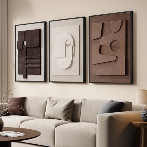 Large 3D Textured Framed Neutral Abstract Wall Art Set, 3 Piece, 20x30 In by Cuspin