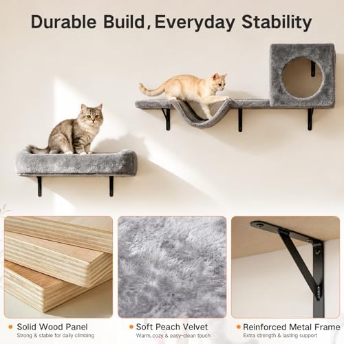 5-in-1 Cat Wall Shelves for Indoor Cats, Wall Mounted Cat Furniture Set - Image 4
