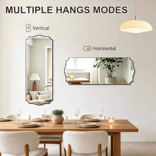 POZINO 48"x18" Premium Scalloped Beveled Bathroom Mirror - Image 4