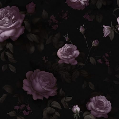 Dark Purple Vintage Floral Peel and Stick Wallpaper 17.5" x 393" by XRUIBZI