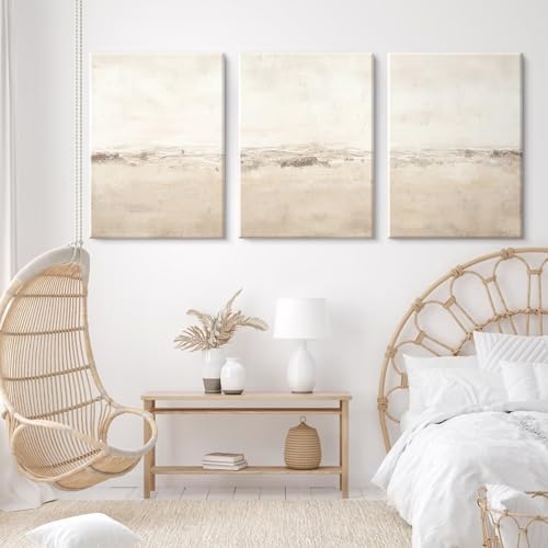 Baccone Beige Abstract Wall Art Set of 3 Neutral Canvas Wall Art Prints Boho - Image 6