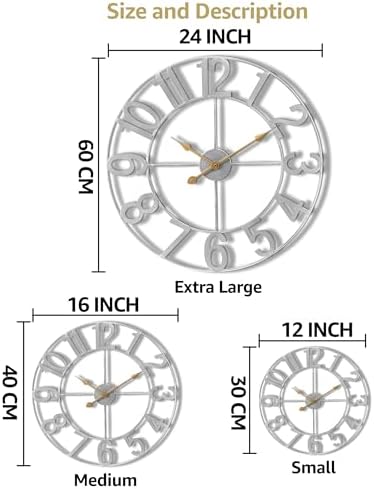 Sorbus Large Wall Clock, Metal Frame, Battery Powered - Image 7