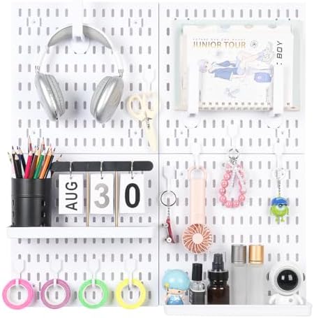 White Pegboard Wall Organizer Kit, Craft Room, 4 Panels Hooks & Shelves by Colville