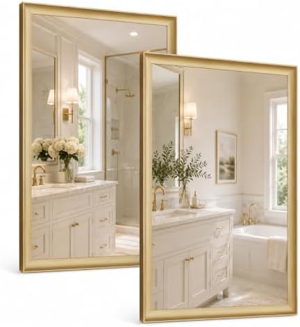 2 Pack Brushed Gold Bathroom Mirrors by Miralab