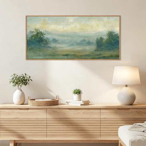 HLNIUC Green Abstract Minimalist Framed Canvas Wall Art, Neutral Landscape - Image 3