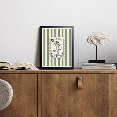 Framed Cowboy Cat Wall Art Painting, Vintage Western Cat Stamp Canvas Print - Image 5