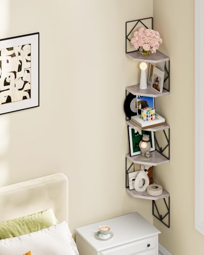 CHOEZON 5-Tier Corner Shelf, Floating Shelf, Wall-Mounted Storage Shelf - Image 6