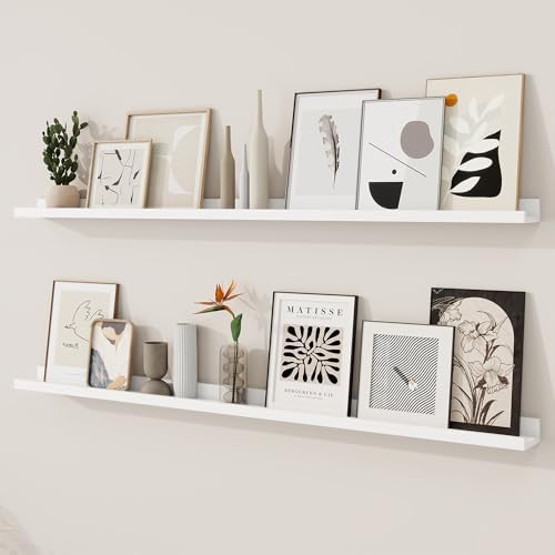 RICHFOCUS Picture Ledge Shelf, 55 inch Floating Shelves Set of 2, Wood Wall by RICHFOCUS