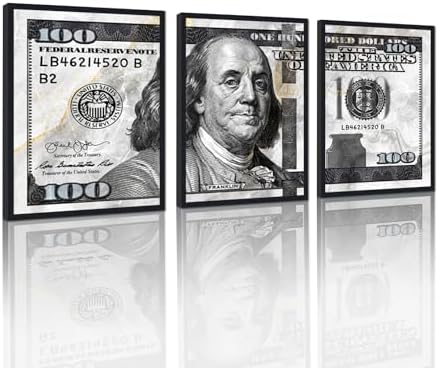 Black and White Canvas Wall Art Benjamin Franklin 100 Dollar Money Painting 3 by YatsenBridge
