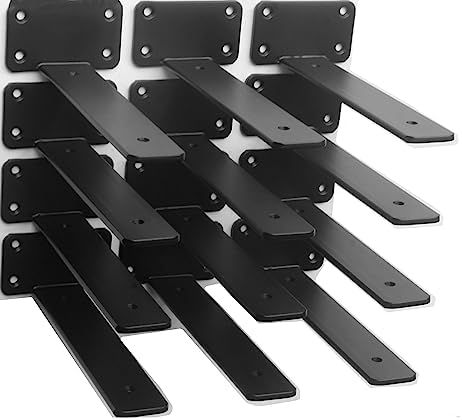 16 Pack - 9 inch Black Hidden L Shelf Bracket Iron Floating Shelf Brackets by MHMYDZ