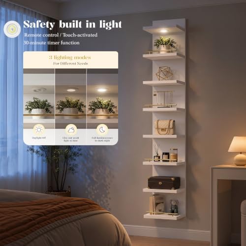 REIBII 8 Tier Wall Shelf Unit, LED Light, 78.9in Tall Lack Shelf - Image 5
