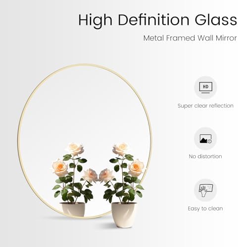 WallBeyond 28 inch Round Mirror Gold Large Circle Wall Mirror - Image 6