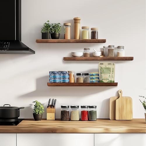 24x5.8x0.8in Floating Wall Shelves Rustic Solid Wood 3-Pack - Image 5