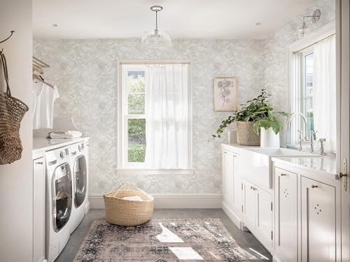 Dimoon 393"x17.3" Peel and Stick Wallpaper Floral Beige Neutral White Boho - Image 6
