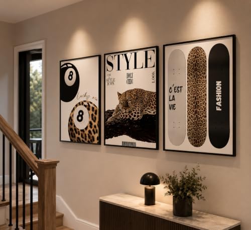 3Pcs Trendy Leopard Wall Art Preppy Aesthetic Stylish Leopard Painting Picture - Image 2