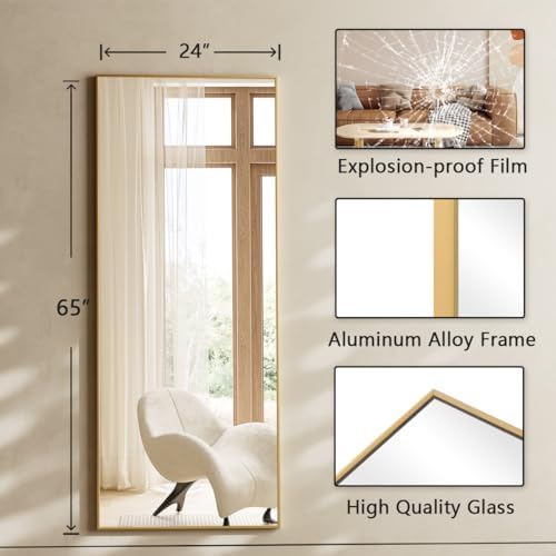 Koonmi 64"x24" Floor Mirror Full Length, Large Gold Mirror - Image 5