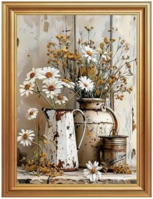 EJPFOGV Rustic Farmhouse Daisy Floral Framed Canvas Wall Art 12x16 inches by FramedCanvasWallArt