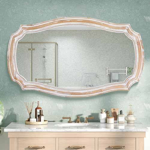 36x24 Inch Scalloped Wall Mirror, Rustic Farmhouse Wood Frame Mirrors - Image 6