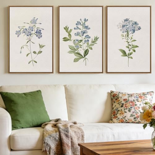 JOWOROLO Framed Floral Botanical Wall Art Blue Flowers Canvas Painting Prints - Image 3