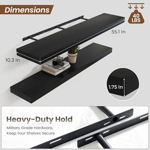 Heimlove Floating Shelves 55.1" W x 10.3" D Black Set of 2 - Image 3
