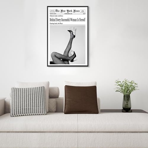 Trendy Black And White Newspaper Canvas Wall Art Behind Every Successful Woman - Image 5