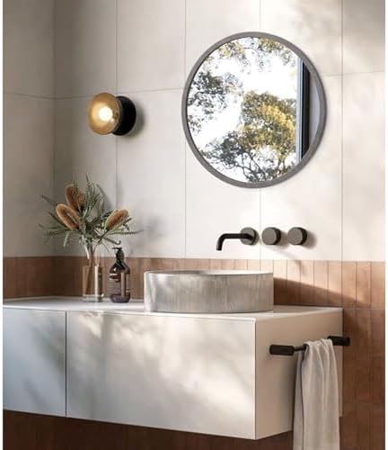 JJUUYOU Round Mirror Wall Mounted Circle Mirror Yellow Round Vintage Wood Frame - Image 3