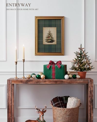 VIYYIEA Gold Framed Winter Christmas Canvas Wall Art, Plaid Christmas Tree - Image 4
