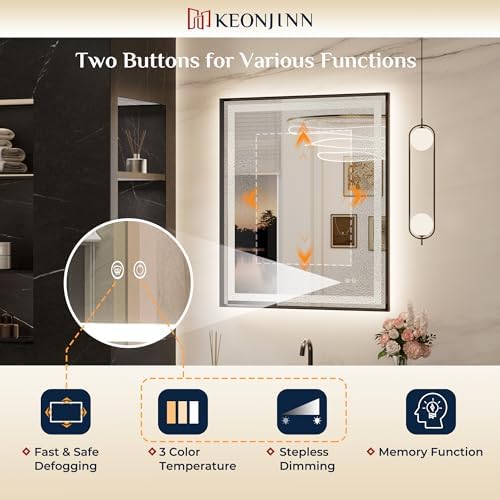 Keonjinn 22x30 Inch Black LED Bathroom Mirror - Image 5