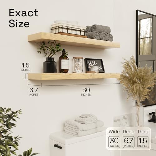 Solid Wood Floating Shelves for Wall 30 Inches Long, Natural Wood Shelf - Image 3