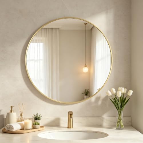 DUMOS 24 Inch Round Wall Mirror, Bathroom Mirror by DumosLifestyle