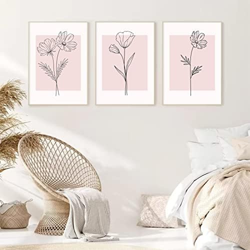 Baccone Pink Wall Art Pictures Decor Blush Pink Flower Canvas Painting Floral - Image 4