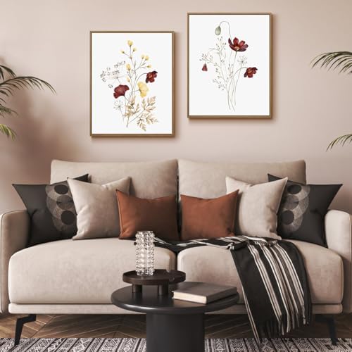 Watercolor Botanical Wall Art Burgundy and Yellow Flower Art Prints 11"x14" - Image 4