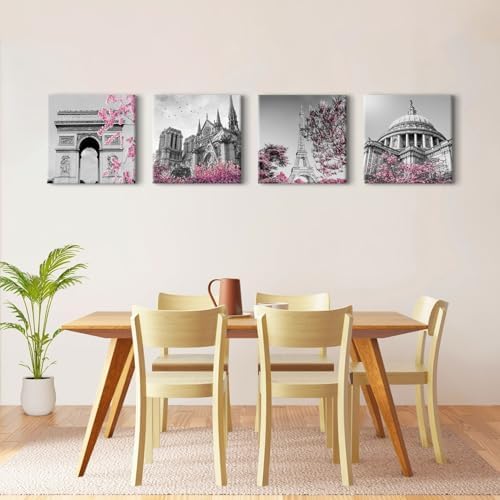 Paris Eiffel Tower Wall Art for Bedroom Pink Paris Wall Decor Black and White - Image 3