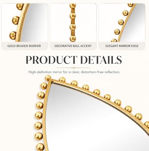 24x36 inch Teardrop Wall Mirror, Antique Gold Beaded Ball Frame - Image 3
