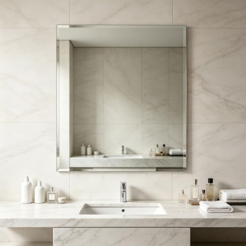 Bathroom Mirror for Over Sink 30x30 Inch Frameless Wall Mirror Beveled Edge - Image 6