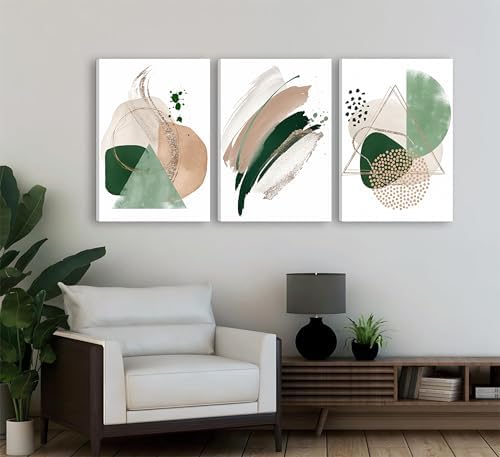 Uofnvrji 3Pcs Framed Sage Green Minimalist Geometric Abstract Wall Art - Image 7