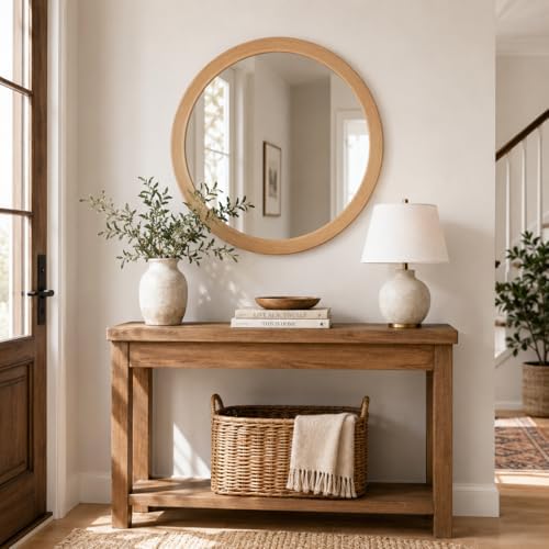 Round Mirror 30 Inch, Natural Vanity Circle Bathroom Mirrors - Image 2