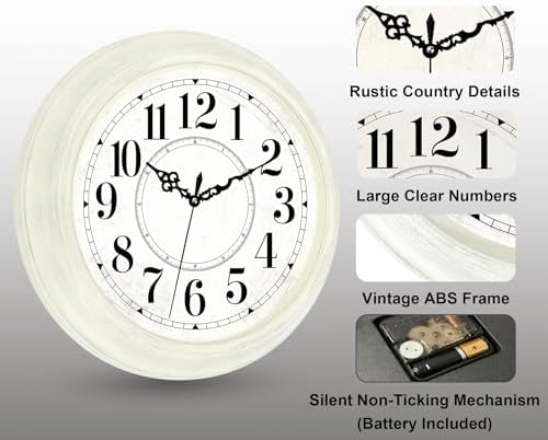 16 Inch Vintage Wall Clock, Silent Analog Clock Battery Operated - Image 3